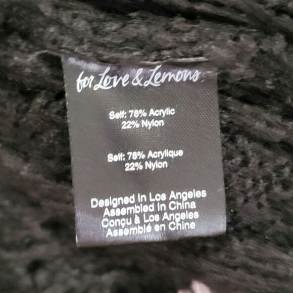 For Love and Lemons Black Pink Floral Balloon Sleeve Flower Knit Crop Sweater S - Picture 6 of 6